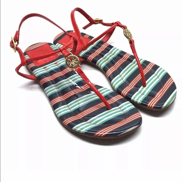 Tory Burch Emmy Habanero PepperStripe Ankle TStrap size 8 - Picture 7 of 13